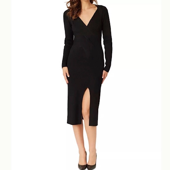 Adrienne Landau Dress Maxi XS Twisted Ribbed Knit Long Sleeve Black - Picture 7 of 13
